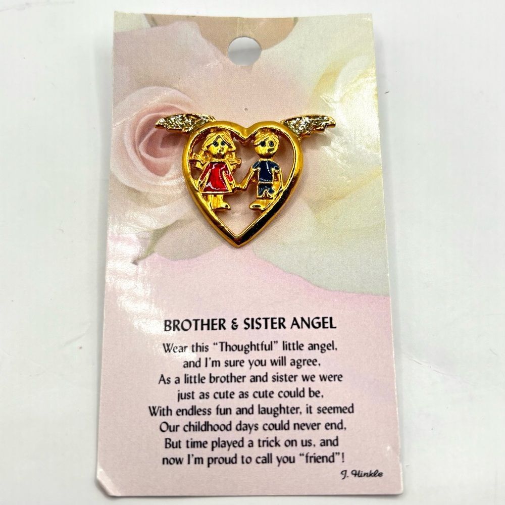 Gold Angel Heart Brooch Pin